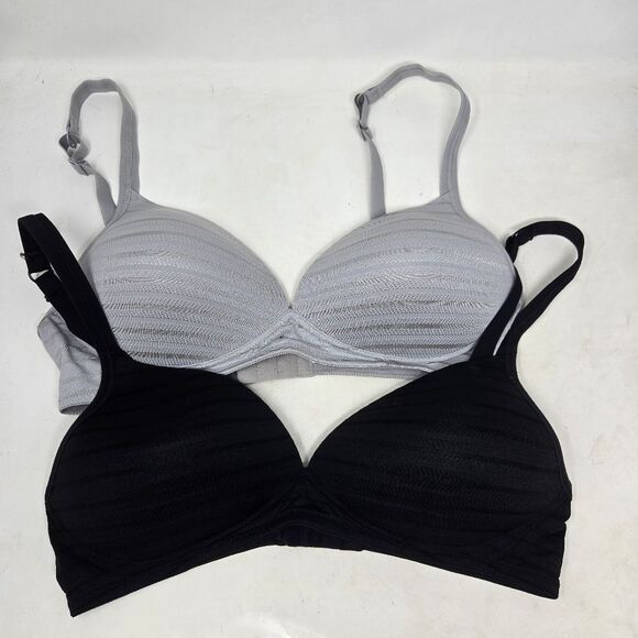 WARNERS Estilo Wireless T-Shirt Bra Gray | Black Floral Molded Cup 38B Lot Of 2 - Picture 1 of 7